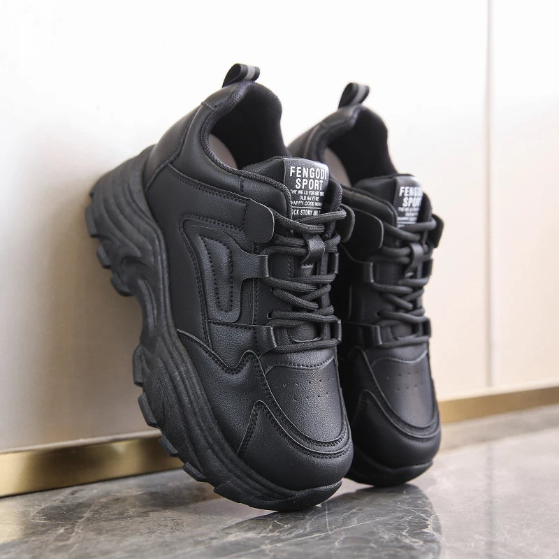 Womens White Platform Sneakers Lace Up PU Breathable